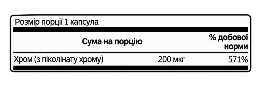 Хром Піколінат Chromium Picolinate 200 мкг, 100 капсул 100-96-0574776-20 фото